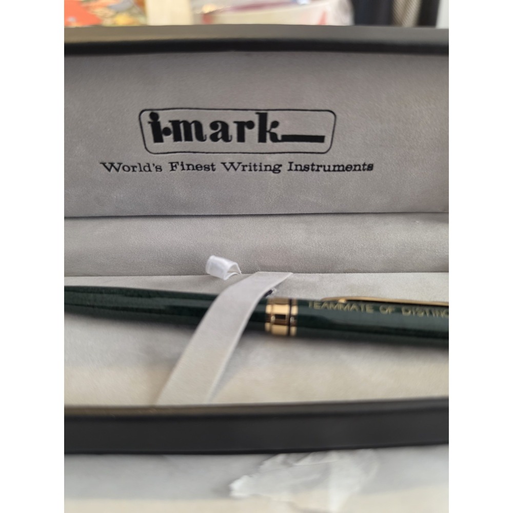 i-Mark Green Marbled Ballpoint Pen Gold Tone Trim Original Presentation Case - Picture 9 of 9
